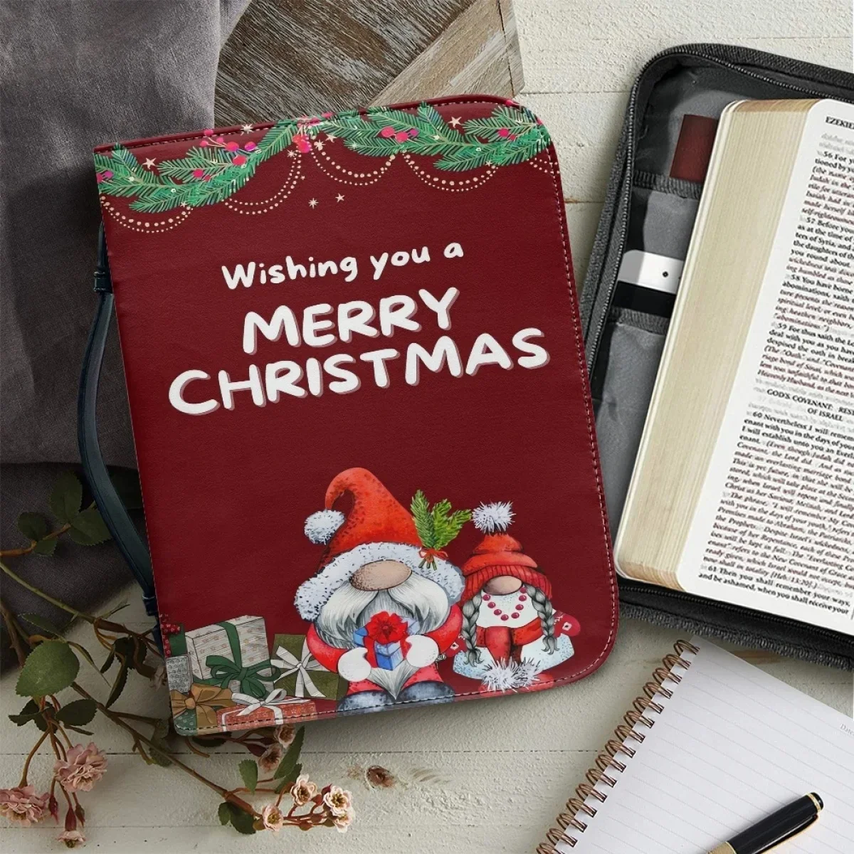Women's Christmas Gospel Cover Case Santa Claus Pattern Women Storage Bag Gift Handbag Zipper Handle New Fashion