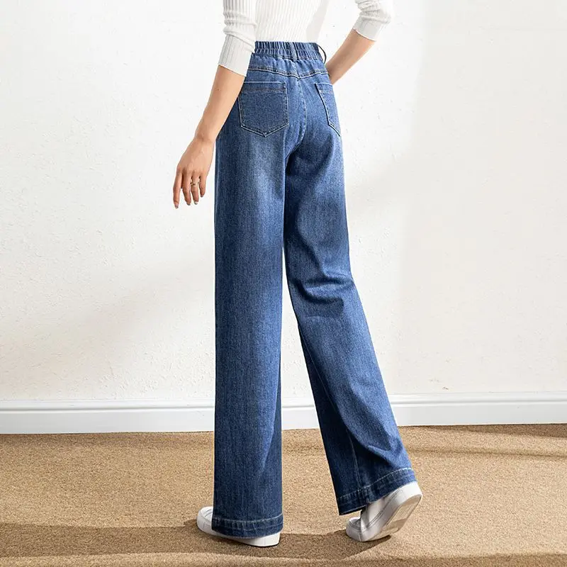 Женские новые модные джинсы оверсайз прямые эластичные с высокой талией