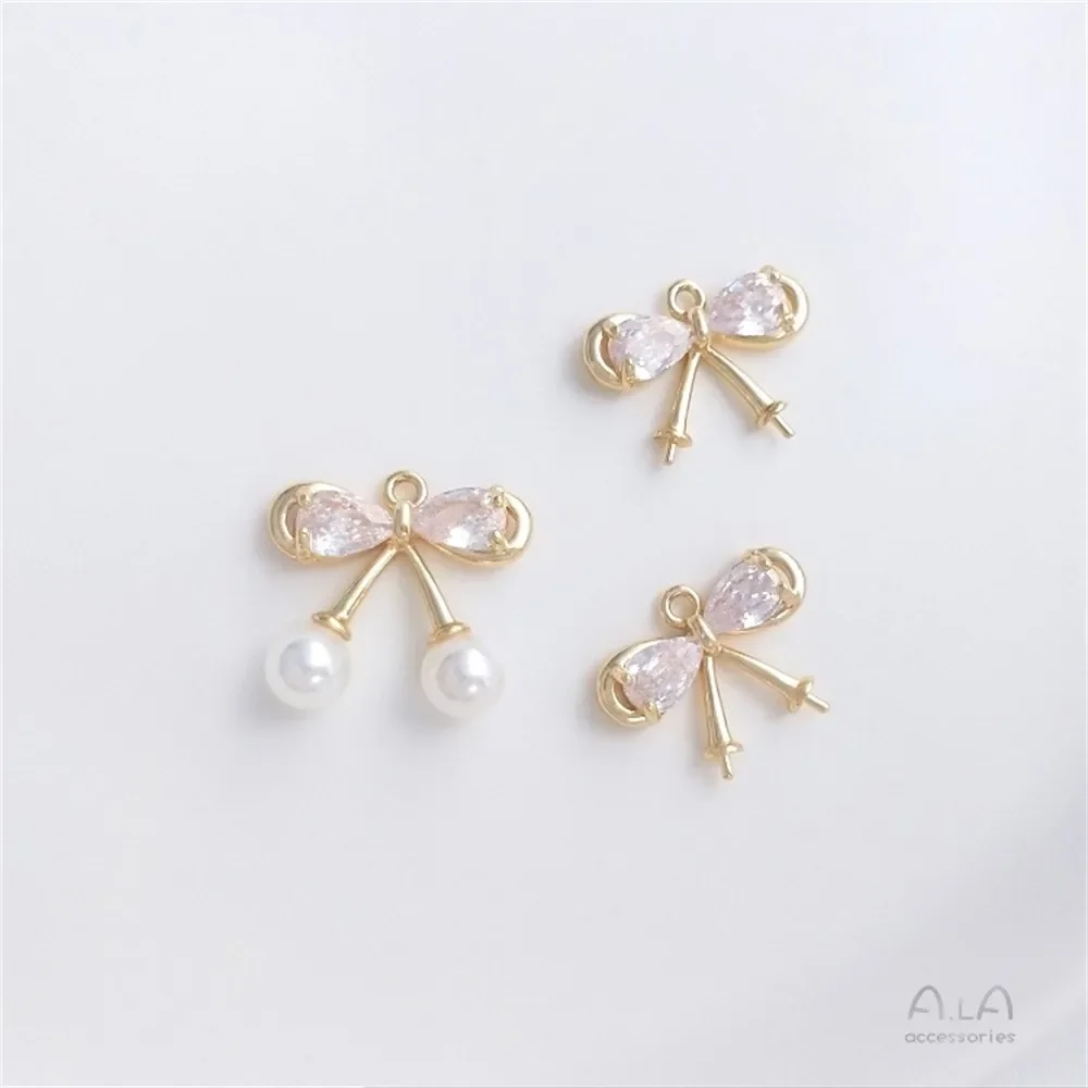 14-каратное золото инкрустированный цирконом бант с полуотверстием подвеска