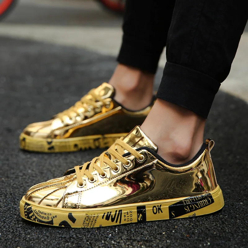 

Men Shoes Luxury Brand Flats Casual Shoe Lace Up Bling Shoes for Men Trainers Golden Fashion Lovers Tennis Shoes Men Size 12
