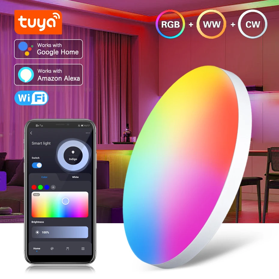 Tuya WiFi 40W RGB Светодиодный фонарь 220V с модуляцией света RGB + WW + CW Интеллектуальный светодиодный фонарь крыши