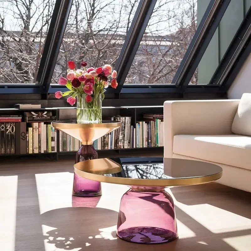 Прозрачный красочный стеклянный журнальный столик Столы для гостиной Круглый