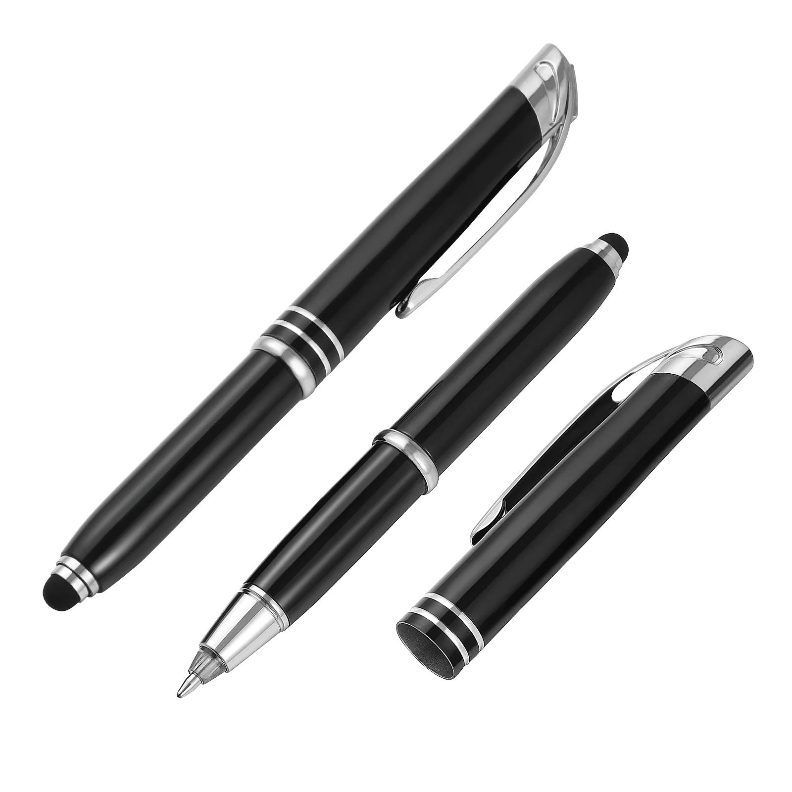 Toyvian 2pcs Creative LED Ballpoint Pen Prcatical Metal Writing Glowing Stationery Supplies for Office School (Black)