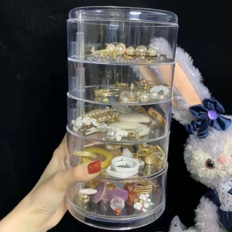 

Rotating Jewelry Storage Box Makeup Organizer Storage Rack Bracelet Earrings Watch Plastic Storage Box Display Rack with Cover