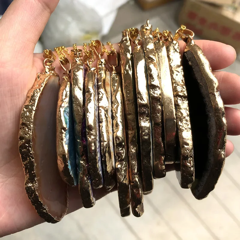 Позолоченный Агат колокольчики ветра кулон из хрустального геода красочный