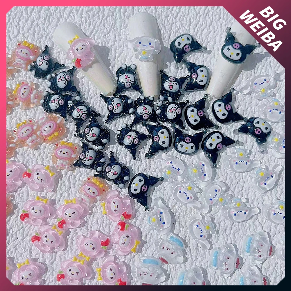 20Pcs Animal Hello Kitty 3D Diy Nail Art Charms Accessories Kawaii Cute Mini Handiwork Resin Transparency Ornament Wholesale