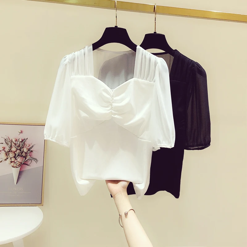 

Chiffon Sleeve T-Shirt Women's Short Sleeve 2021 Summer New Tops GRAY22