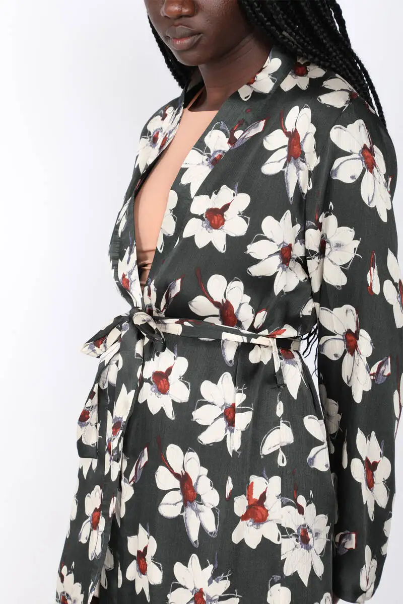 

Womens Dark Green Floral Print Kimono