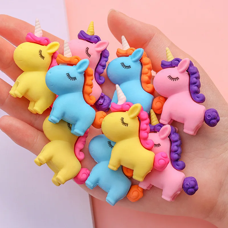 4pcs/lot Creative Cartoon Cute Fat Unicorn Eraser Cute Pupils Eraser Kindergarten Learning Stationery Prizes Promotional Gift