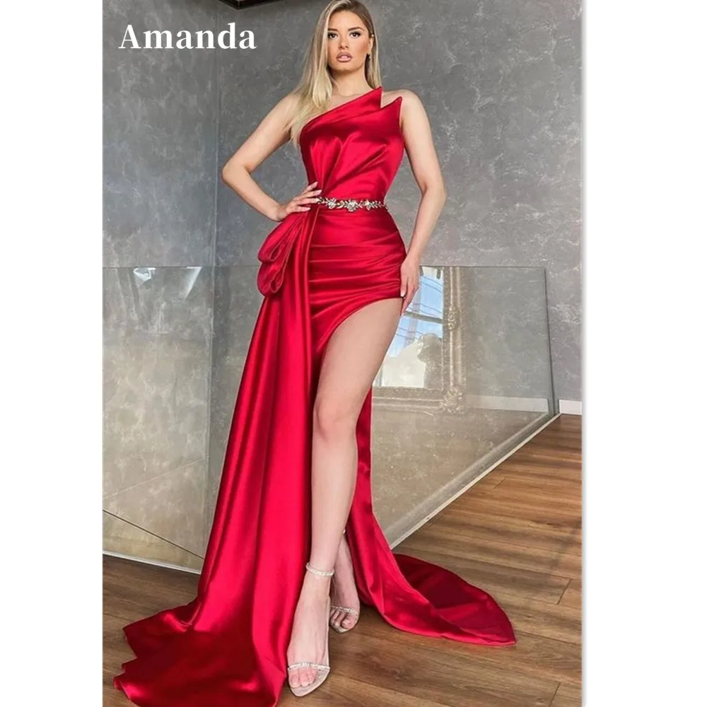 

Amanda Silk Mermaid Prom Dress Sleeveless Trumpet فستان سهرة Sexy Side Split Vestido De Novia Strapless Fishtail Prom Gown