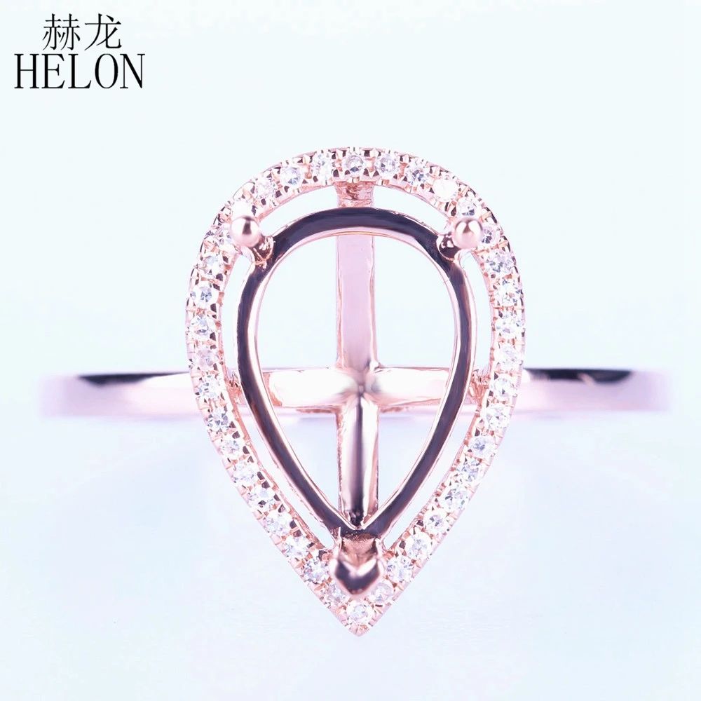 

HELON 10x7mm Pear Cut Solid 14K 10K Rose Gold Natural Diamonds Women Fine Jewelry Semi Mount Engagement Wedding Ring