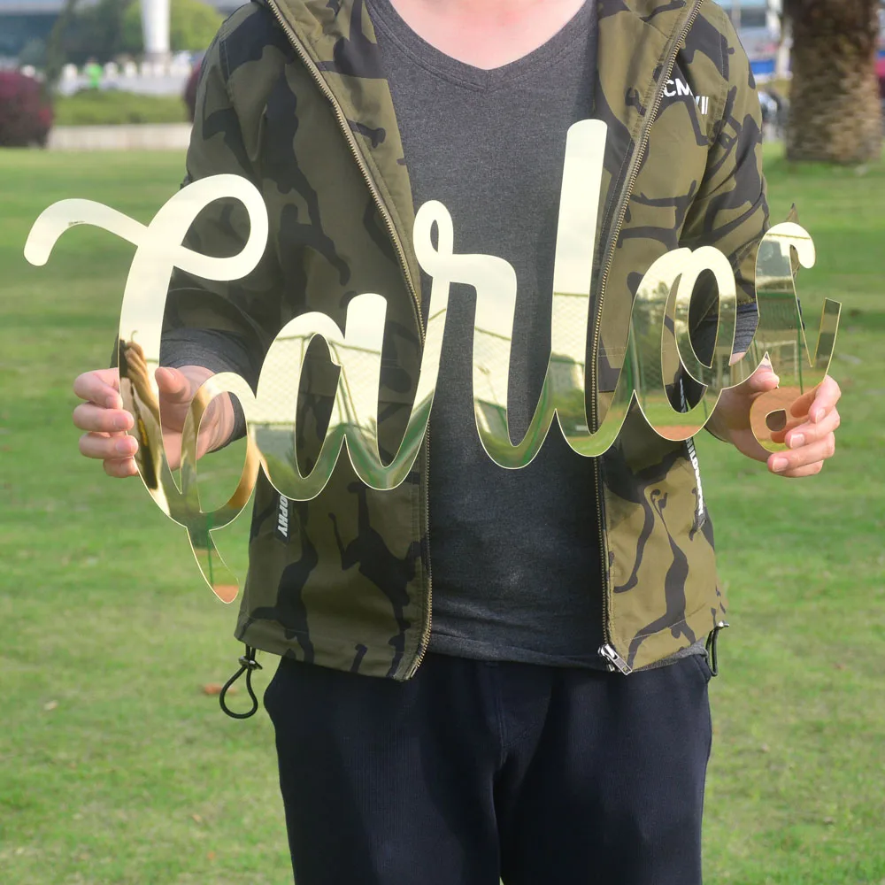 Индивидуальный акриловый знак с именем выберите шрифт зеркальный золотой для