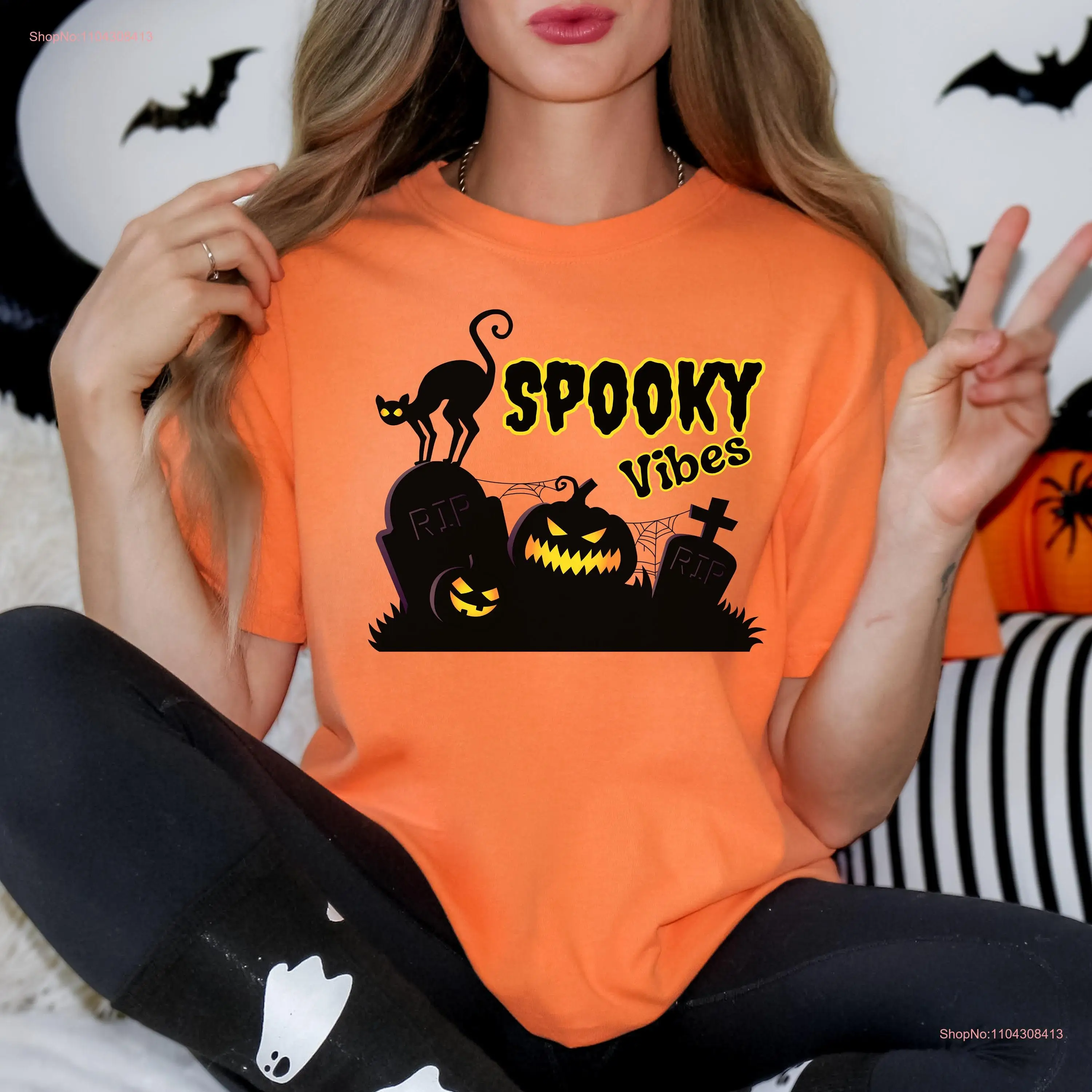 Футболка Spooky Vibes на Хэллоуин милая осенняя готическая футболка с длинными или