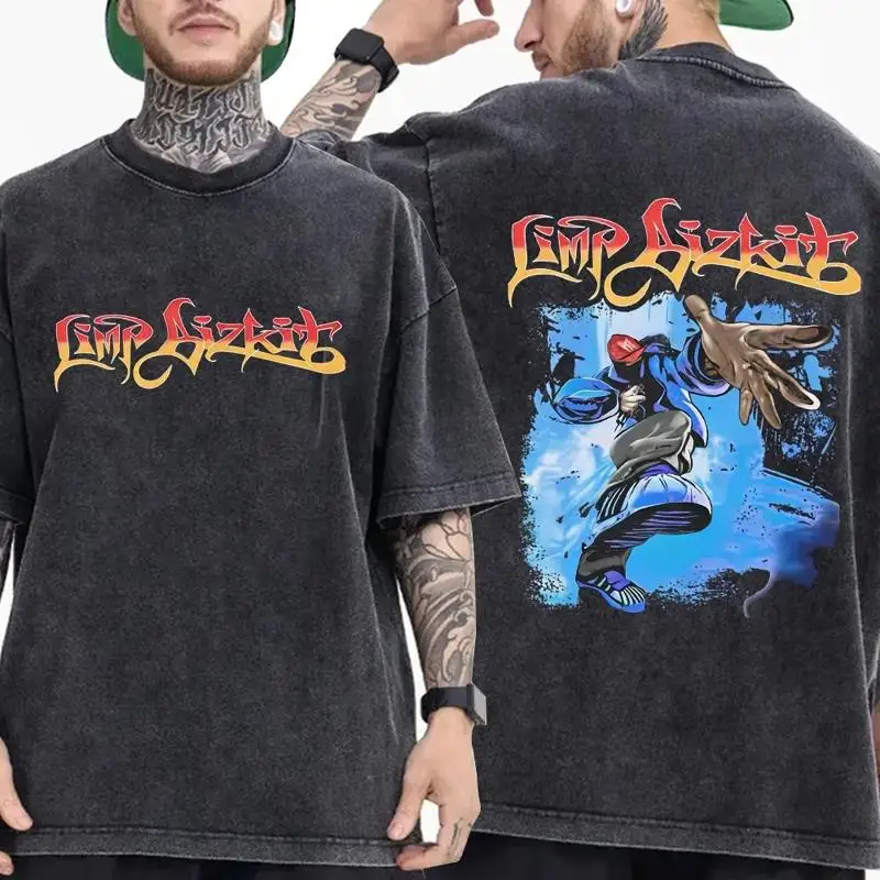 Фото Футболки Limp Bizkit из выстиранного хлопка с графическим принтом, футболки с изображением рок-группы LIMP BIZKIT №1