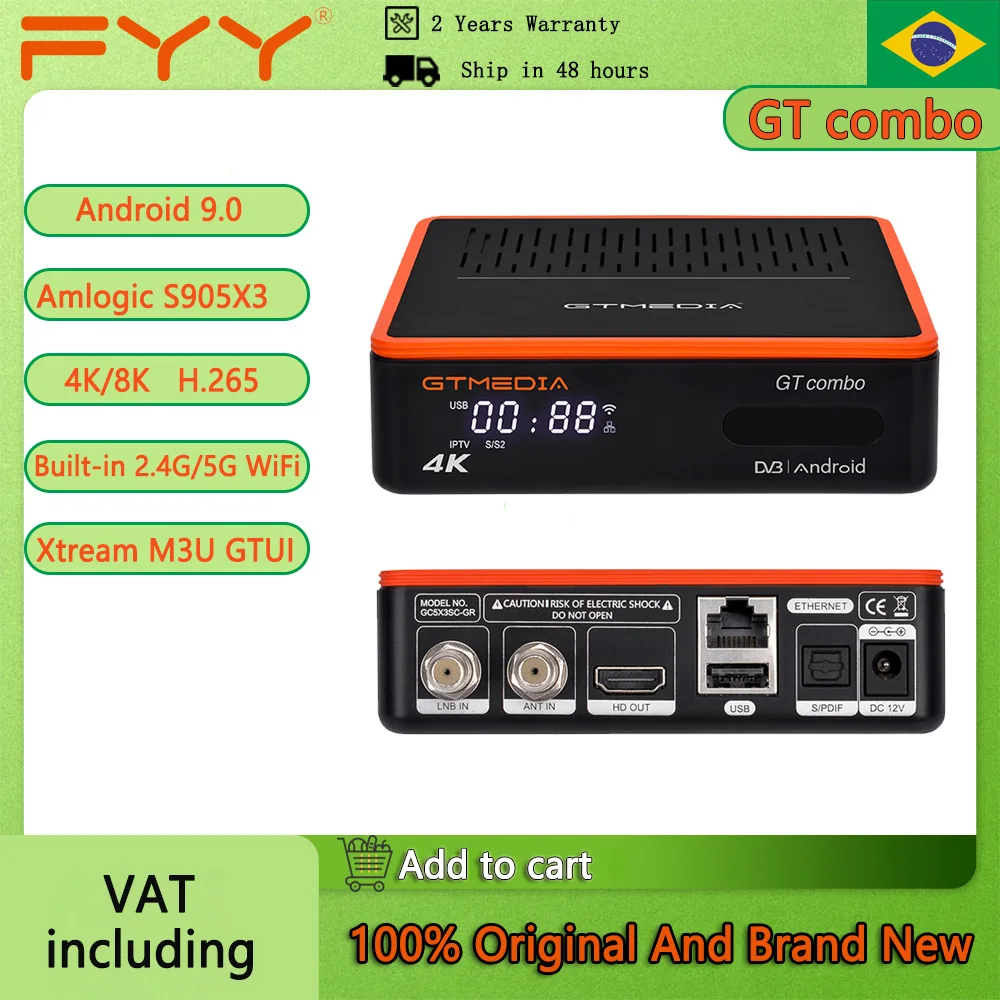 4K Android Smart TV Box GTMEDIA GTCOMBO Цифровой наземный декодер Android9.0 + DVB-S2X / T2 C ISDBT J.83B