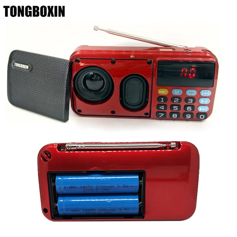 

C-803 Support Two 18650 Battery Two TF Card Portable MP3 Radio Speaker Super Bass TF USB FM Player LED Torch 3.5mm Earphone Out
