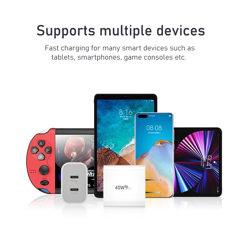 Фото Двойное зарядное устройство USB Type C 40 Вт поддержка PD 20 Вт портативный адаптер для быстрой зарядки для iPhone 13 12 Pro Max Mini 8 Plus №4