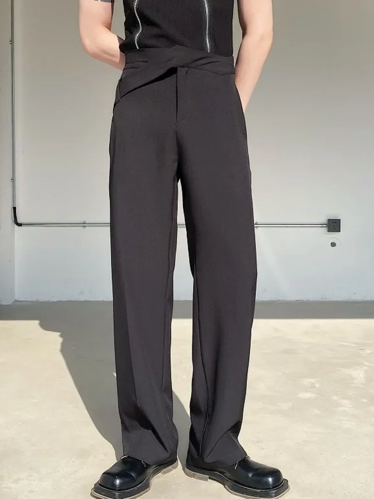 

SYUHGFA Men Clothing 2022 Spring Autumn Solid Color Irregular Waist Slim Suit Pants For Male Korean All-match Simple Trousers