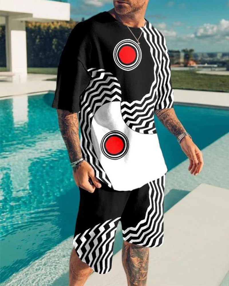Summer New Fashion Tracksuit Set Men Casual T-shirt 3D Print Oversized Outfit Crewneck Beach Short Sleeve Male Jogger Suit