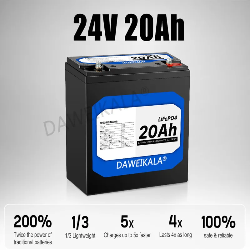 

24V 20Ah Lithium Iron Phosphate Battery LiFePO4 Built-in BMS LiFePO4 Battery for Solar Power System RV House Trolling Motor