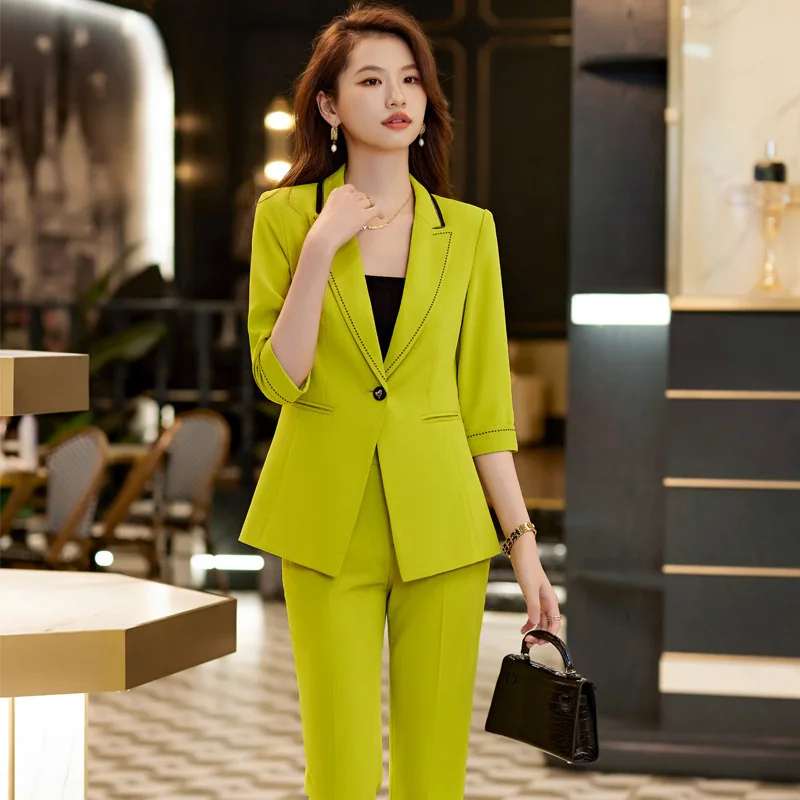 

Spring 2023 New Korean Style Business Attire Women's Pants Suit Mid-Sleeve Suit Fashion Slim Fit Small Business Suit Women's Ove