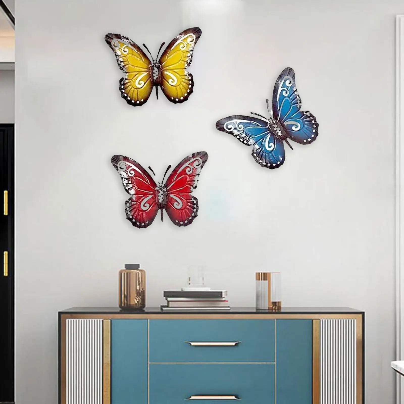 

3Pcs Creative Butterfly Wall Sculpture Decoration Figurine Collectible Craft Ornament for Bedroom Yard Indoor Home Living Room