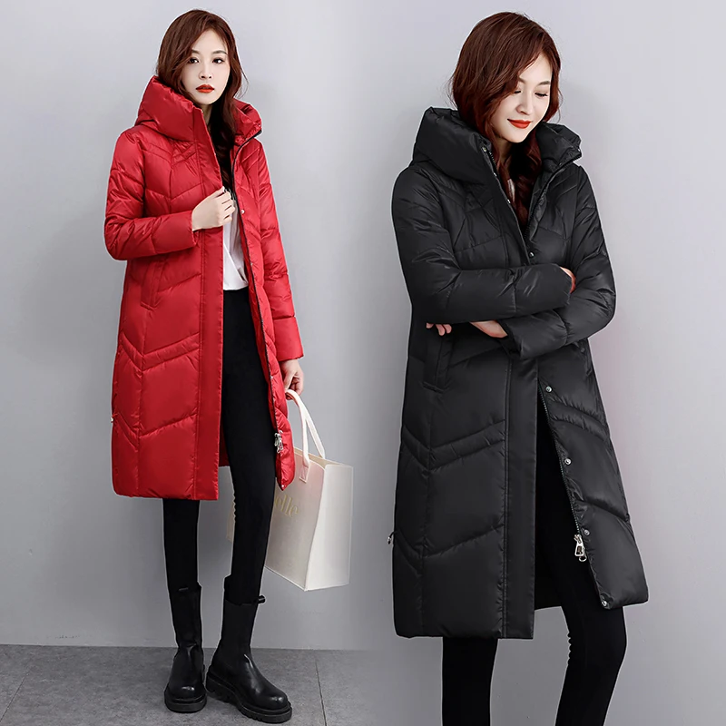 2022 New Winter Parkas Hooded Down Cotton Women Jacket Windproof Glossy Thick Warm Cotton Padded Coat Female Long Snow Overcoat