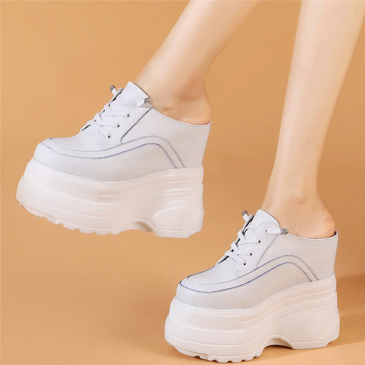 

Туфли-лодочки женские на платформе, натуральная кожа, высокий массивный каблук, сандалии-гладиаторы, круглый носок, модные кроссовки, летняя обувь