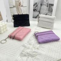 fashion women men mini zipper wallet ladies ultra thin pu leather coin purse small credit card holder with keychain storage bag