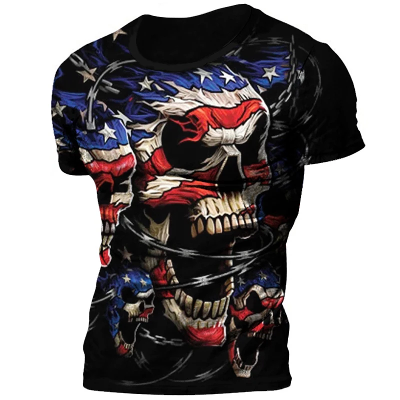 

Summer Retro T-shirt Tops Horror Skull 3d Printing Y2k 2023 T Shirt For Men Hip-hop O-neck Tops Short-sleeved Casual Streetwear