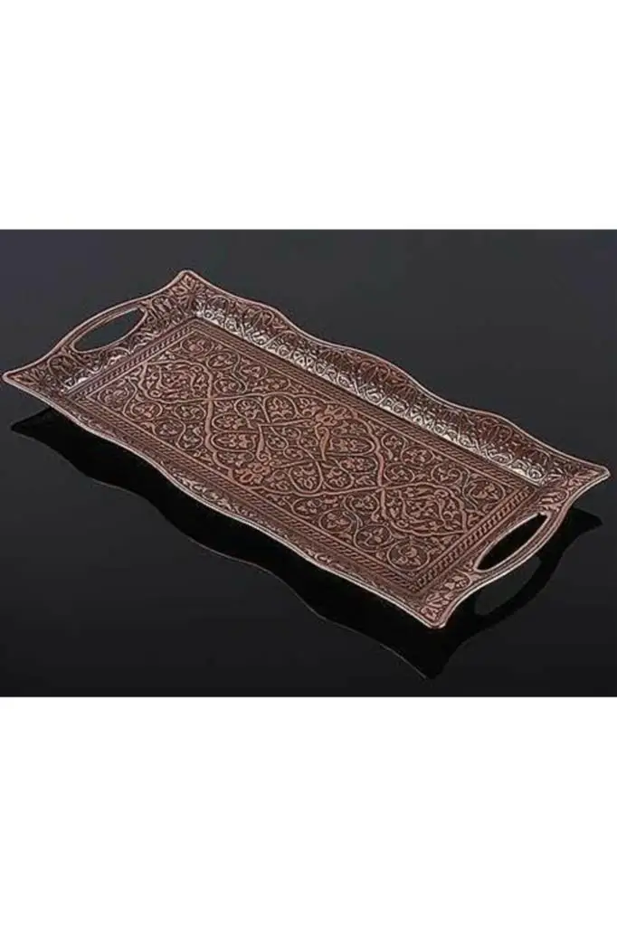 

2 person serving tray red copper color with ottoman motif