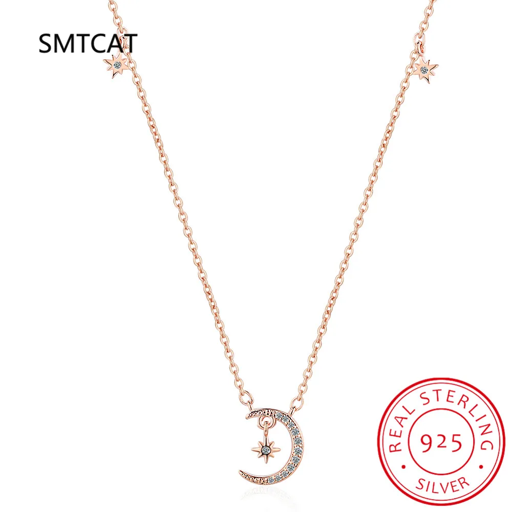 Ожерелье из стерлингового серебра 925 пробы с цирконием и звездой луной женское
