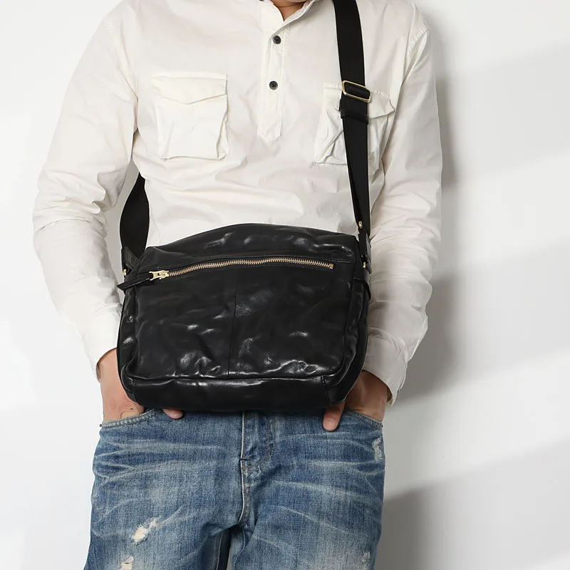 AETOO  New bag tide leather One shoulder bag men's casual retro pleated soft cowhide crossbody bag