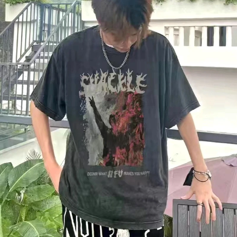 Мужская Винтажная Футболка оверсайз с коротким рукавом футболка графическим