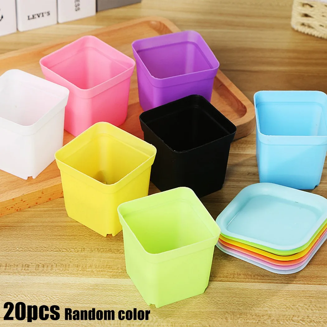 

20pcs Color Mixing Mini Square Plastic Flower Pot With Holes Plant Tray Garden Tools Planting Tools Home Decor 5.5cmx5.5cmx4.5cm