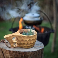 kuksa wooden cup nordic handmade portable outdoor camping hiking teacup traditional coffee milk juice mug with leather rope