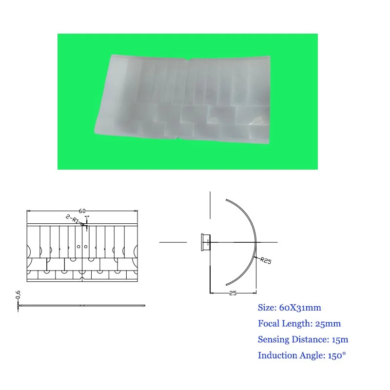 

60x31 мм фокусное расстояние 25 мм линза с линзой Френеля HDPE человеческого тела Инфракрасный датчик для занавесок и Дверных звонков