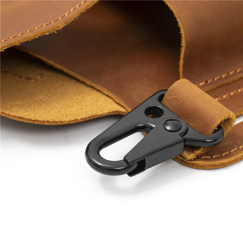 Men's Leather Fanny Pack Cigarette Case Bag Cell Phone Bag Vertical Paragraph Hanging Bag Crazy Horse Leather Retro Outdoor