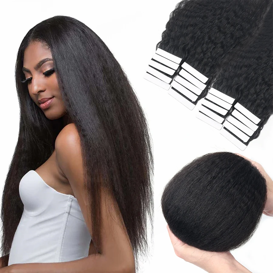 

Neitsi Kinky Straight Tape In Human Hair Extensions 100% Remy Tape in Hair Adhesive Invisible Brazilian Natural Black 12"-26"