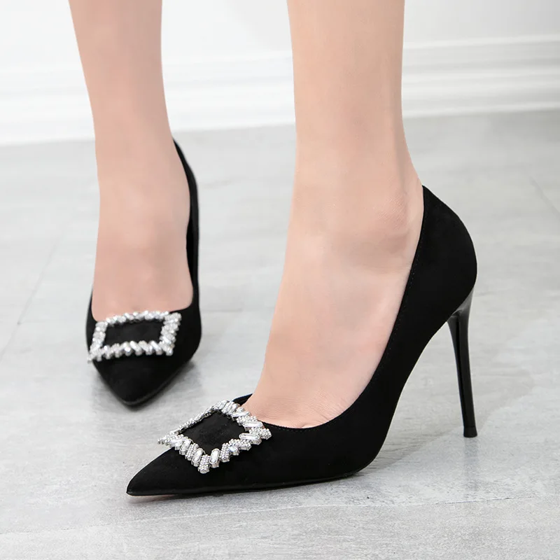 

Women's shoes Fashion professional OL stiletto high-heeled shallow mouth pointy thin metal square buckle single shoes