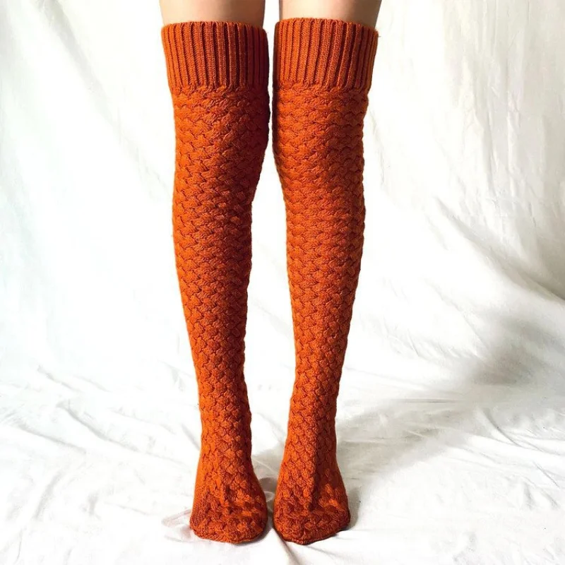 New Twist Knitting Over Knee Stocking Autumn Winter Female Thigh Sexy Long Stockings Leg Warmers Socks Women Wool Socks