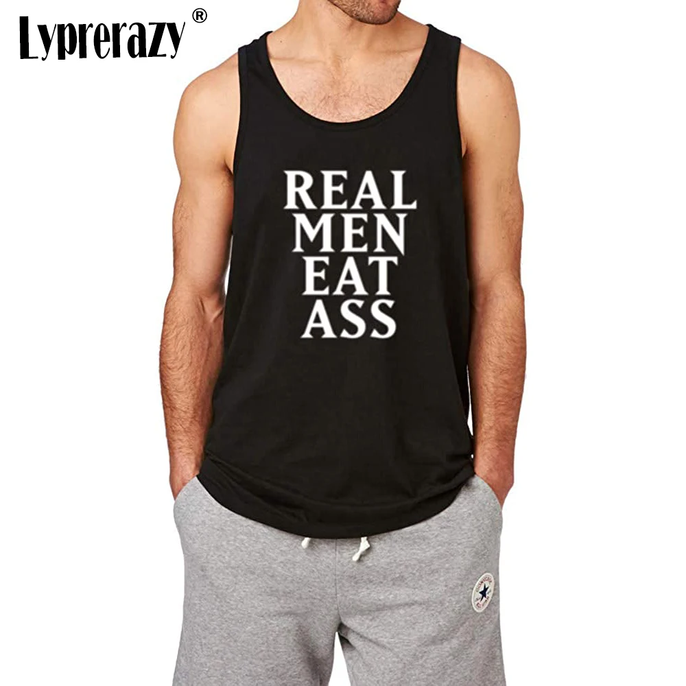 Lyprerazy Men's Summer Cotton Real Eat Ass Funny Printed Fitness Workout Casual Tank Tops Men Cotton Letter Print Tank Top