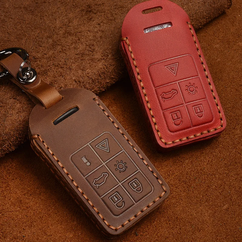 

Leather Car Remote Key Shell Case Cover for Volvo XC60 V60 S60 XC70 V40 Auto Key Holder with Keychain Shell Protect Accessories