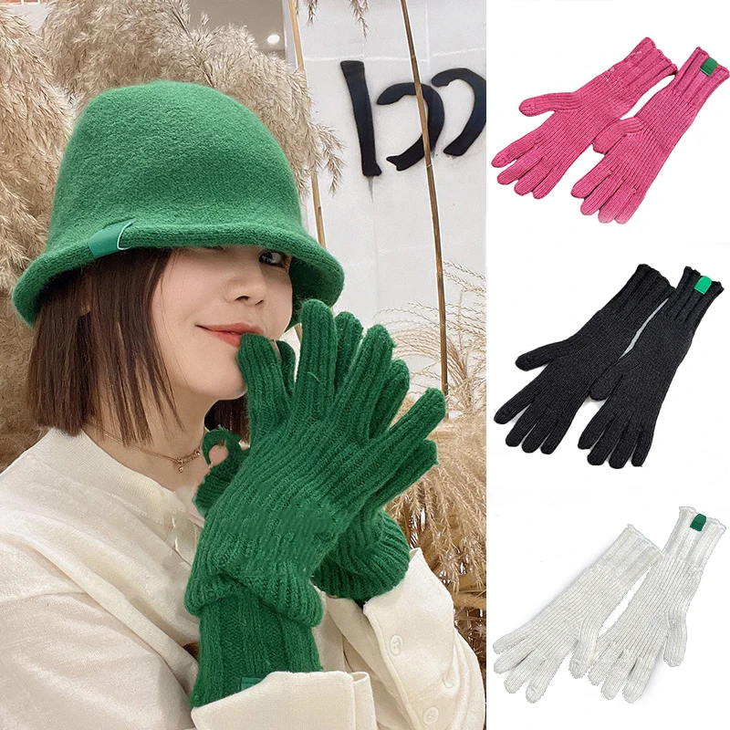

Candy Colors Knitted Mitten Korean Students Mitten Outdoor Cycling Warm Cold-Proof Wrist Gloves Touch-Screen Full Finger Glove