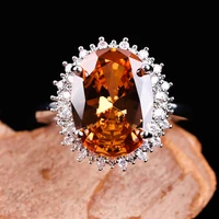fashion big orange crystal party rings for women charming luxury zirconia wedding engagement female band gift