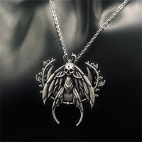 gothic vine leaf grimace fangs fly moth pendant mens dark punk animal pendant necklace featured party personality gift jewelry