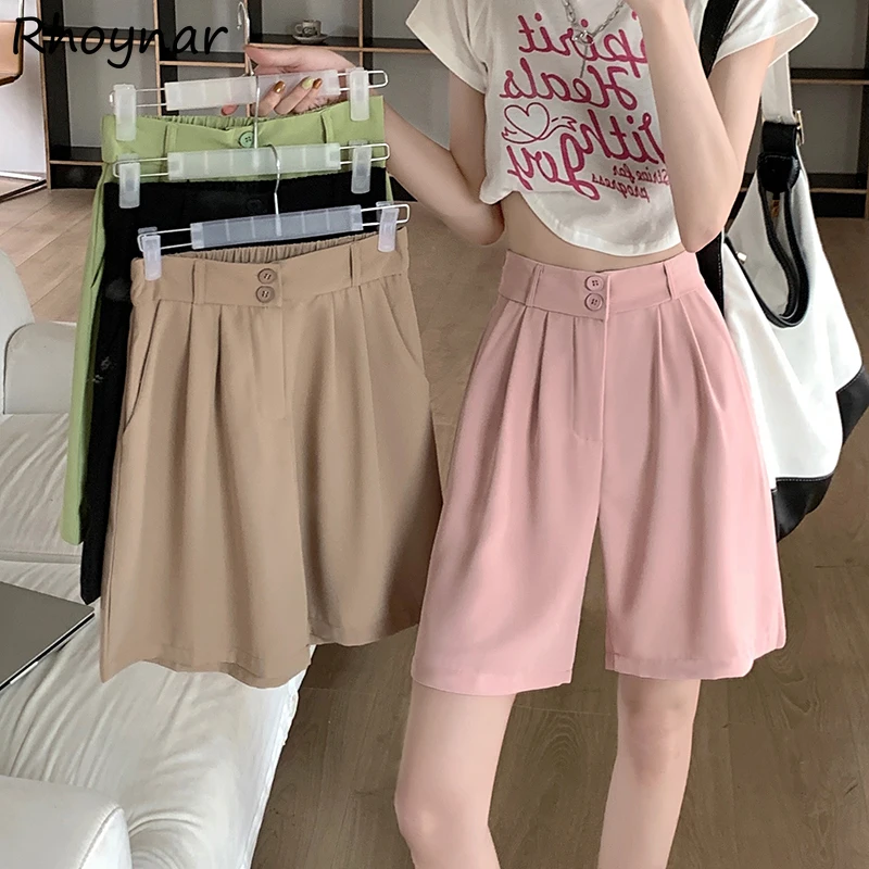 

4 Color Shorts for Women Wide Leg Casual High Waist Baggy Elegant Retro Aesthetic Females College Harajuku Stylish Summer Mujer
