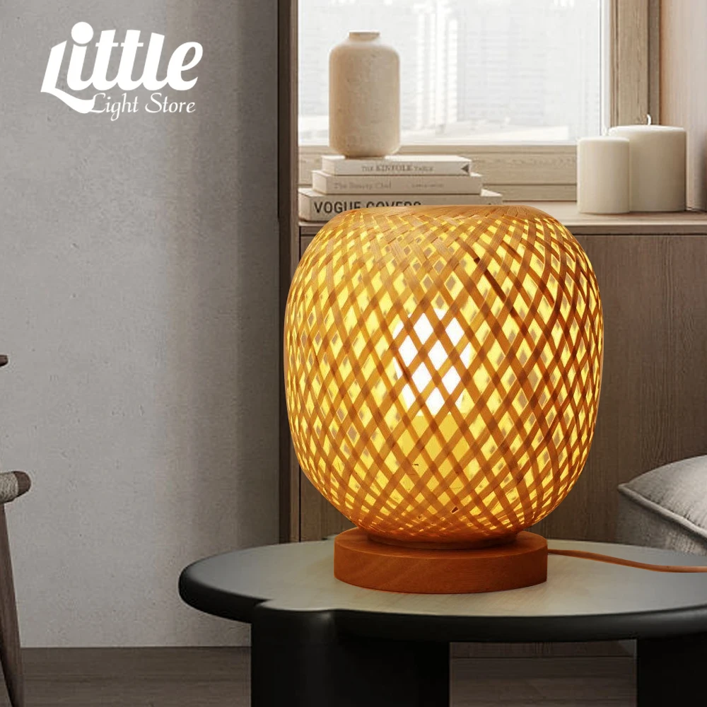 

Table Lamp Hand-woven Solid Wood Chinese-style Living Room Bedroom Bamboo Table Lamp Japanese-style Rattan Bedside Table Lamp
