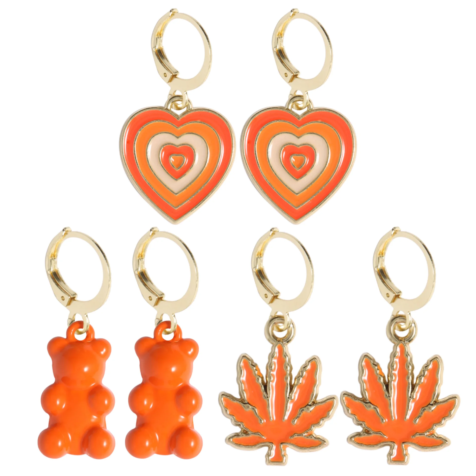 

Orange Enamel Drop Earrings Fashion Hoop Earrings Cute Bear Love Heart Earrings Women Girls Earrings Jewelry