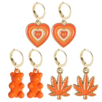 orange enamel drop earrings fashion hoop earrings cute bear love heart earrings women girls earrings jewelry